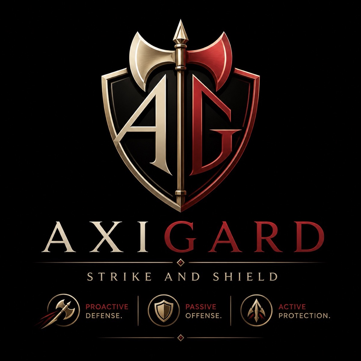 Strike Shield, the AG axe-blade crest, in war-red and steel.
