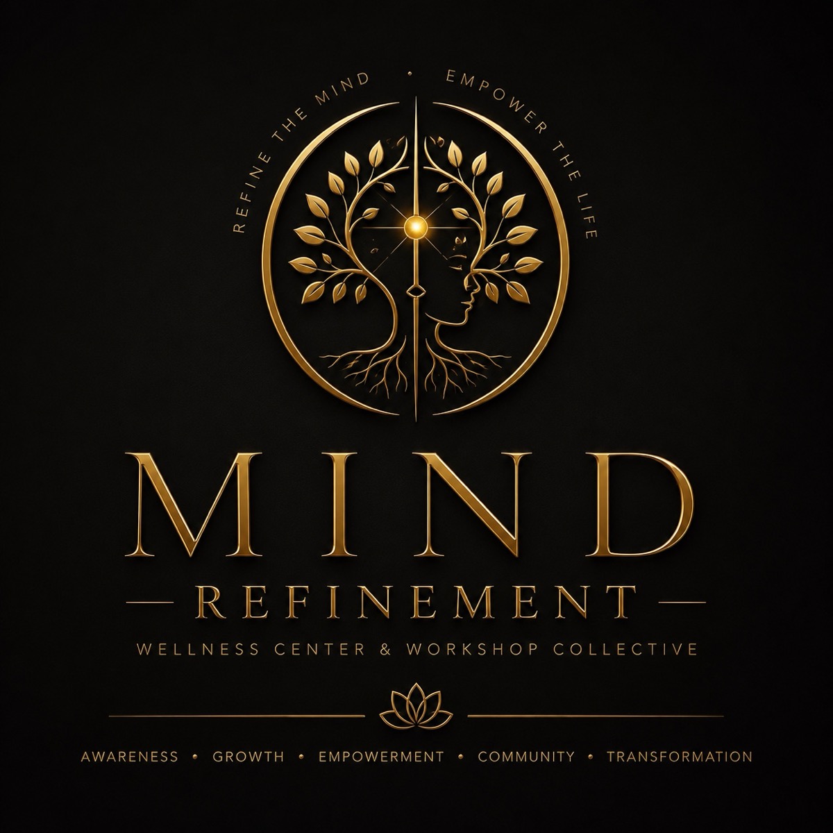The mark in gold, two faces, one tree; refine the mind, empower the life.