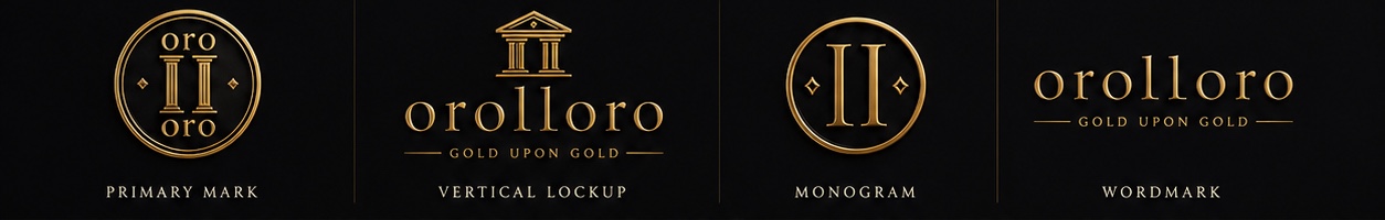 OroLLorO mark system, primary mark, vertical lockup, monogram, wordmark
