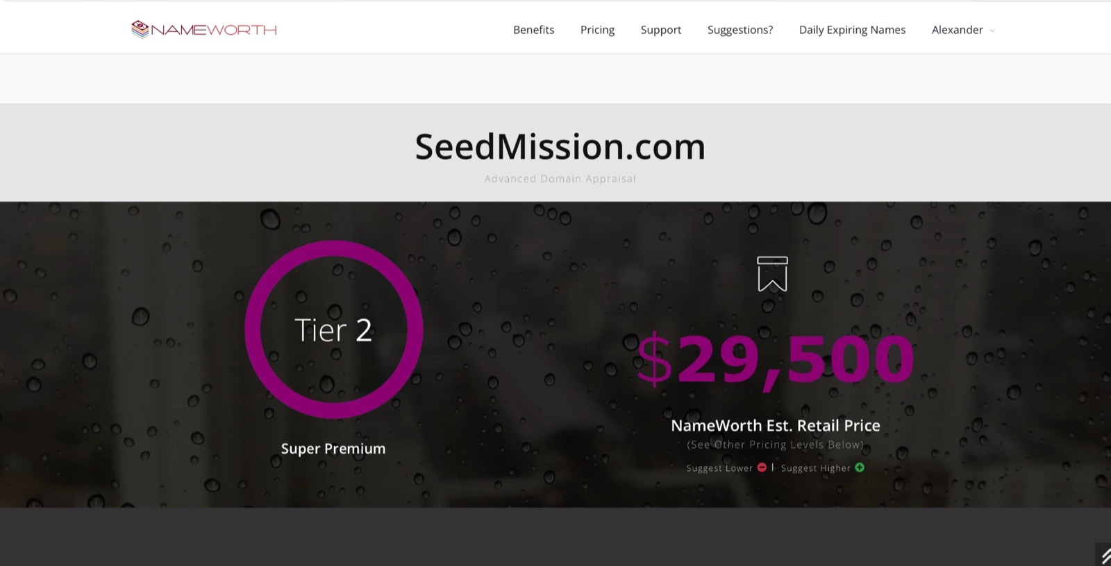 NameWorth advanced domain appraisal of SeedMission.com. Tier 2, Super Premium, estimated retail price $29,500.